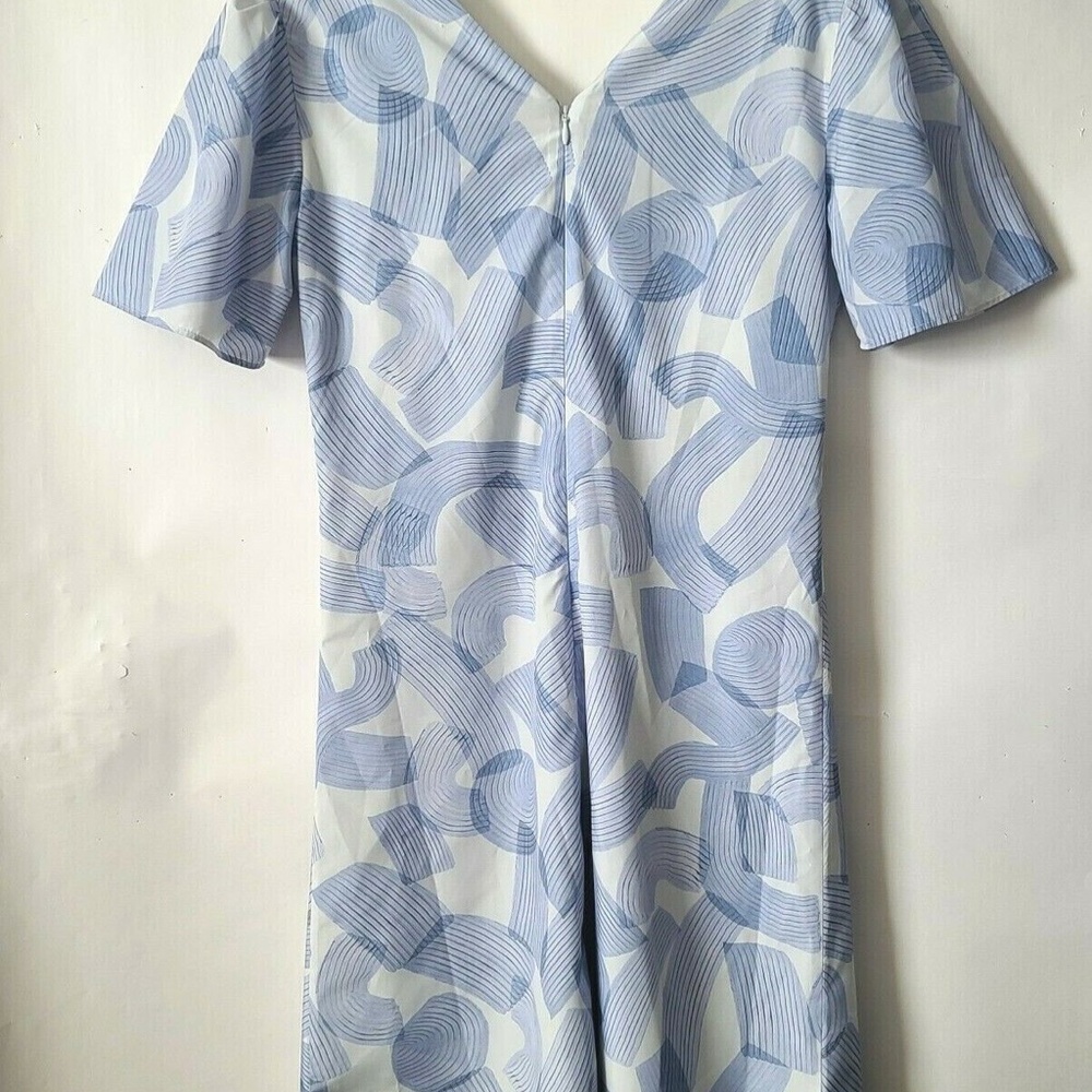 Printed Ruched Front Dress - New With Tags - NEVER WORN - White/Blue Multi - Picture 7 of 9